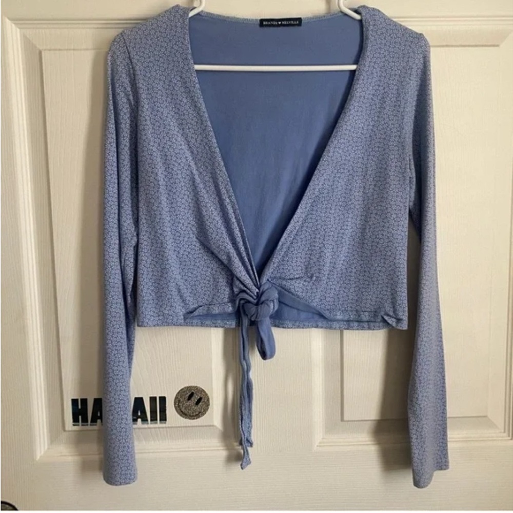 Brandy Melville Light Blue Coco Wrap Top - Size M - Picture 1 of 5